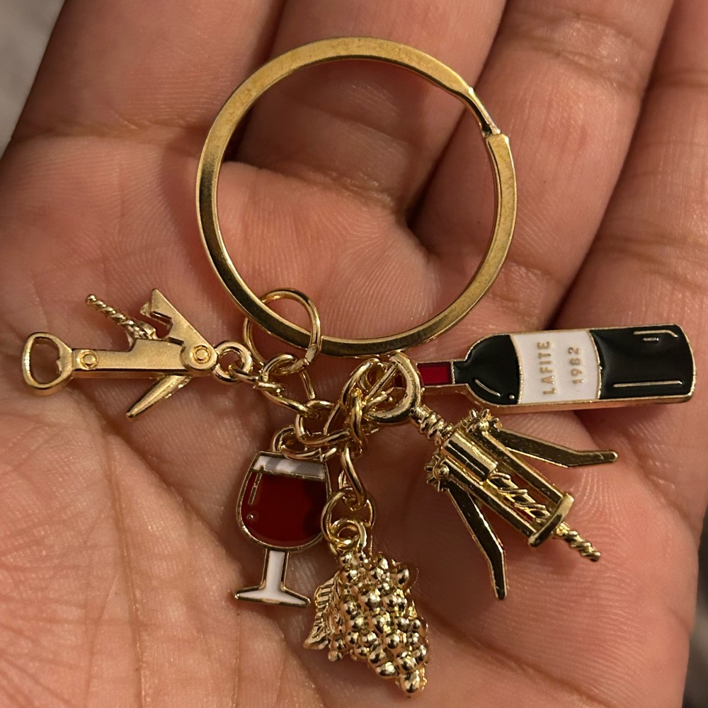 Gold Wine-Themed Keychain
